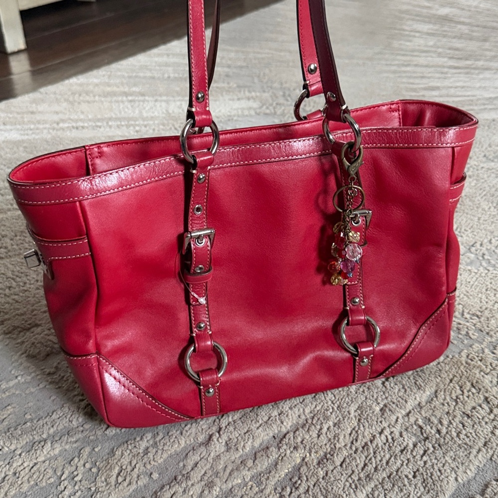 Coach Red Leather Tote 2010 East/West Gallery Medium 12343 Shoulder Bag SV EuC - Picture 6 of 13